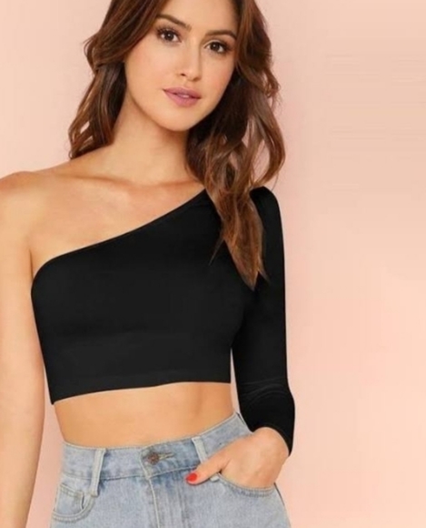 Tops - NEW One Shoulder Solid Crop Tee